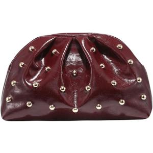 QWINEE Women's Elegant Studded Clutch Bag Magnet Ruched Bags Retro Vintage Evening Handbag (Burgundy)