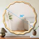 Circle Wood Mirrors for Wall, Wavy Round Bathroom Scalloped Mirror Wooden Frame 36 Inch for Living Room Farmhouse Bedroom Hallway Entryway Living Room with Shatterproof Glass Wall Mounted