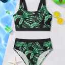 Girls Swimsuits 3 Piece Bathing Suit Allover Printed Criss Cross Bikini Set with Cover Up Skirt Beach Swimwear 7-16 Years