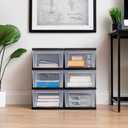 IRIS USA Plastic Drawer Storage Organizer, 3-Drawers, 2-Pack, for Classroom Art Craft Supplies, Bathroom Bedroom, Laundry Room, Black/Clear