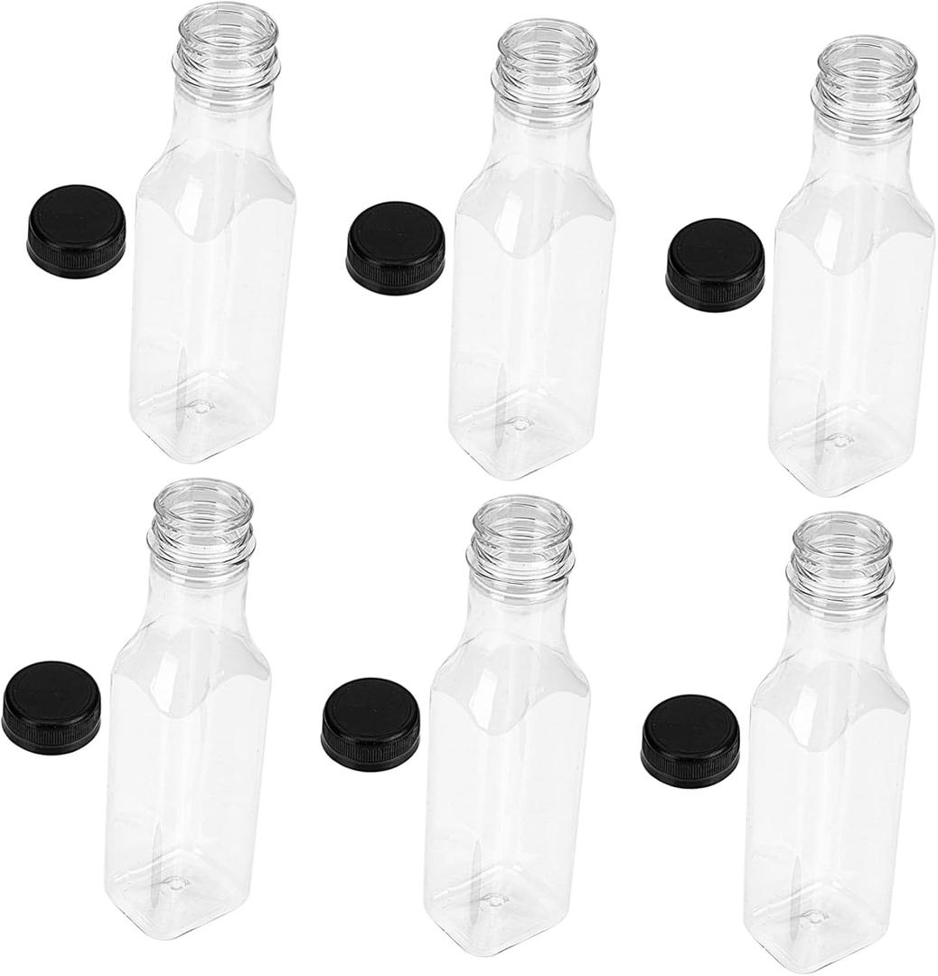 LIFKOME 6pcs Transparent Thicken Plastic Beverage Bottles Juice Packing Containers for Home Office and Use Food-grade Material Easy to Open and Close