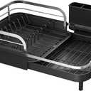 SAYZH Dish Drying Rack - Expandable Dish Rack for Kitchen Counter, Rust-Resistant Dish Drainer with Utensil Holder and Raised Guardrail, Kitchen Organizer for Cup and Bottle (Black)