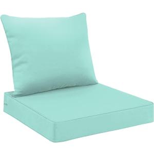 All Smiles Outdoor Chair Cushions for Patio Furniture Set of 24x24 Inch for Deep Seat Waterproof Fade Resistant Replacement Cushions with Removable Cover for Yard Garden Deck,Aqua Turquoise Teal