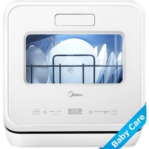 Midea MDC17P4CWW Portable Countertop Mini 5L Built-in Water Tank, Baby Care, No Hookup Needed, 360 Dual Spray,High-Temp wash, Dishwasher for Apartments& RVs, White, Whole