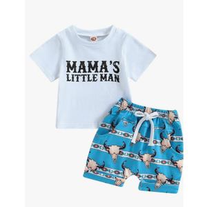Chloefairy Western Baby Boy Summer Clothes Cow Print Short Sleeve T-Shirt Top Shorts Set 2Pcs Infant Toddler Cowboy Outfits