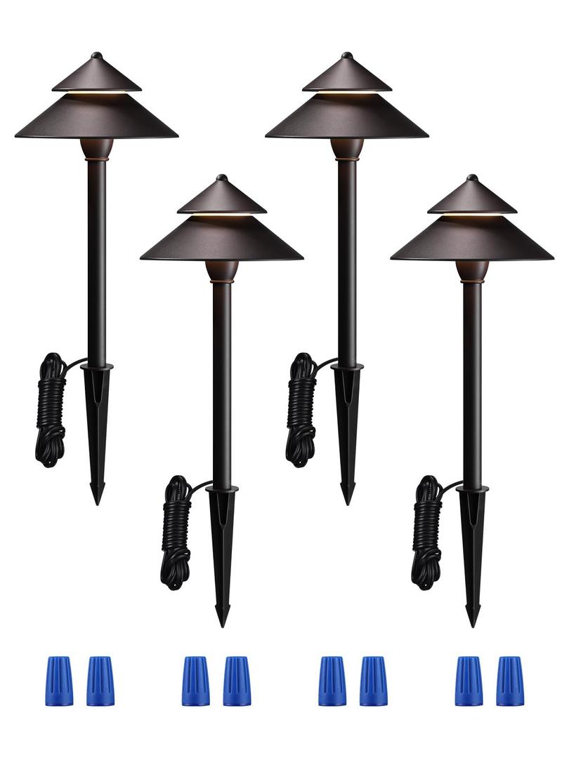 LEONLITE 4-Pack LED Landscape Pathway Lighting, 3W AC/DC 12V-24V Low Voltage Path Lights, 127LM Waterproof Aluminum Landscape Lights, 3000K Warm White, ETL Listed Yard Walkway Lights