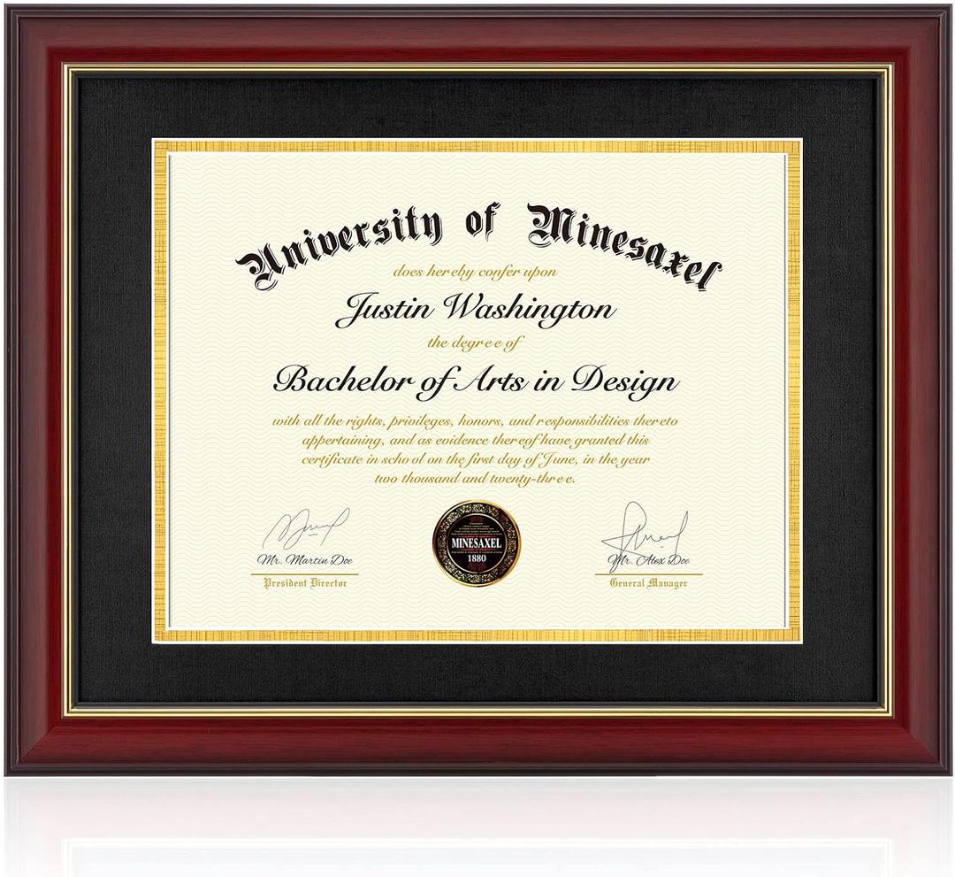 11x14 Diploma Frame with 8.5 x 11 Opening Black Mat, Display 8.5x11 Degree Certificate Document, Wall Mount or Tabletop Display(Cherry Red)