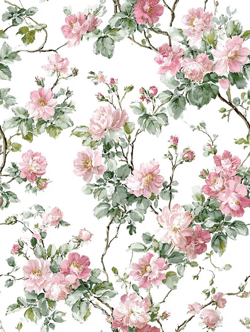 Pink Rose Floral Shelf Liner Contact Paper French Farmhouse Peel and Stick Floral Wallpaper for Walls Cabinets Drawer Table Arts Crafts Decal 17.7X117 Inches