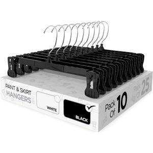 Sharpty Pant & Skirt Hangers - Closet Hangers for Shorts, Shirts, Jeans, Dresses, Slacks, Coats, Clothes, Clothing, Garments & More - Durable, Space Saving & Non-Slip, Black - 10 Pack