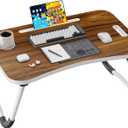 Folding Lap Desk, 23.6 Inch Wood Laptop Bed Desk with Cup Holder, Portable Bed Table for Working Writing Reading, Eating for Bed, Floor, Sofa, Couch - Brown