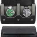 Travel Watch Case - Two Watch Roll Storage Box Organizer for Men's Women's Wristwatches & Smart Watches up to 50mm (Black / 2 Slot)
