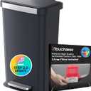 iTouchless 50 Liter / 13.2 Gallon Step 2.0 Technology SoftStep Kitchen Trash Can with Odor Filter, Dent-Proof Construction, Stainless Steel Trim, for Home, Office, Bedroom, Restroom, Black Plastic