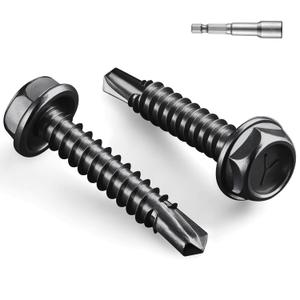 #10 x 1 Inch Self Drilling Screws, (50pcs) 0.5 lbs Black Self Tapping Screws for Metal, 410 Stainless Steel Hex Washer Head Sheet Metal Screw