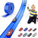 Flexible Race Track for Kids 15 ft Race Car Track Compatible with Hot Wheels and Diecast 1/64th Cars, Toys for 3 4 5 6 7 8 Year Old Boy Girl Flexible Car Tracks with 8 Small Race Cars for Kids