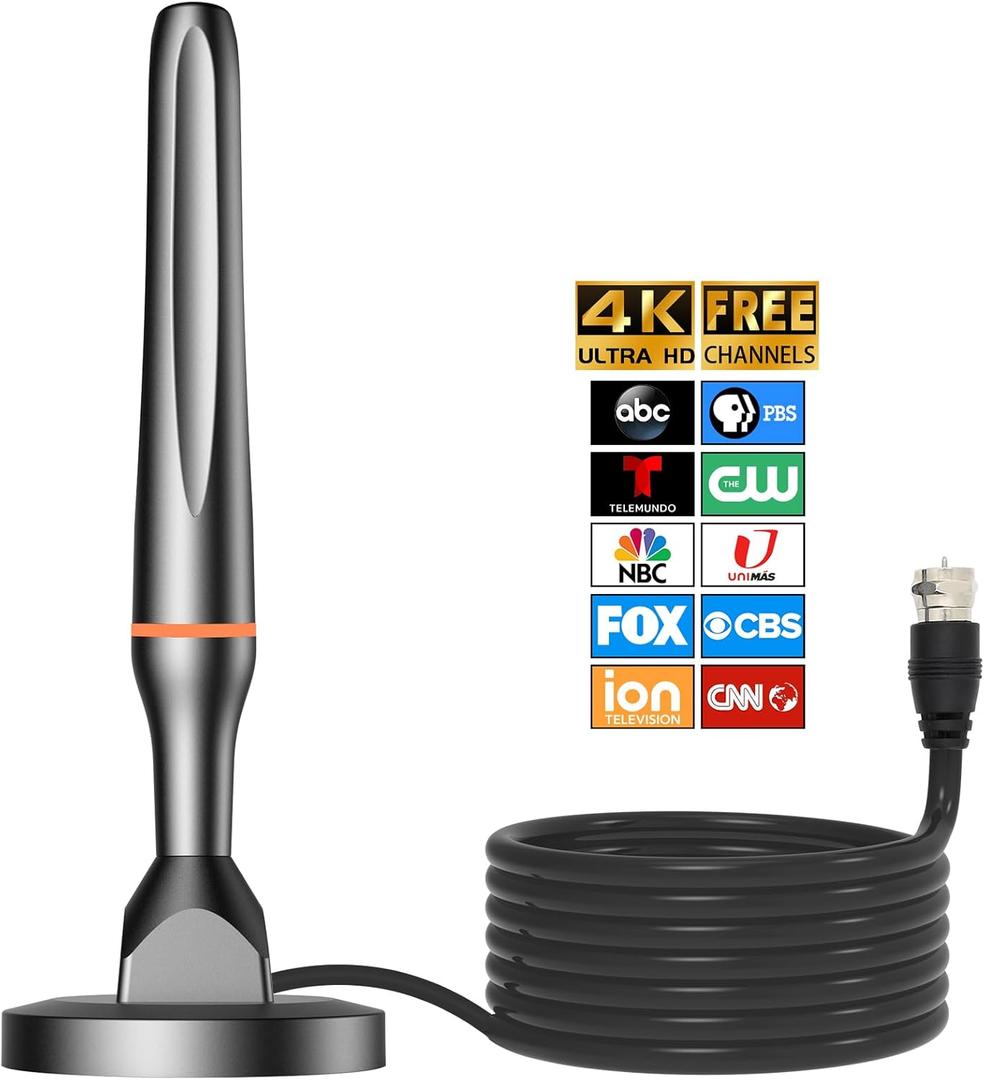 Digital TV Antenna for Smart Tv Indoor TV Antenna for Tv Without Cable with Strong Magnetic Base, 360 Reception HD Antenna for TV Indoor 4k -10FT Long Cables (Milky)