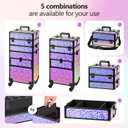 Makeup Train Case with Drawer, Rolling Makeup Case, Cosmetology Case on Wheels, Gift, Large Makeup Case Organizers, Professional for Salon Barber, Nail, Tattoo, Black Colourful