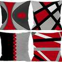 3 Pack. Guhoo Red and Black Throw Pillow Covers 16 x 16 inch, Red Black and White Throw Pillows for Couch, Outdoor Abstract Decorative Pillowcases Linen Square Cases with Zipper for Sofa Playroom Patio Decor