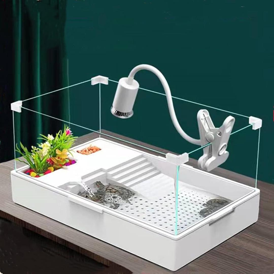 Geegoods Turtle Tank Aquarium,Reptile Aquarium Terrapin Lake with Water Pump Tank for Pet Turtle Reptile Habitat