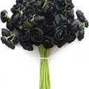 Floroom Ranunculus Artificial Flowers 18 Pcs Black Faux Silk Mini Ranunculus Bulk Fake Wedding Filler Flowers for DIY Bouquets, Centerpieces, Bridal Shower Decorations & Arrangements
