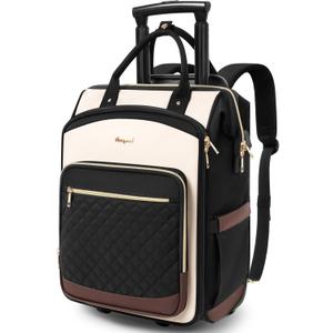 Rolling Backpack for Women, Travel Backpack with Wheels, Dual-Opening Wheeled Laptop Backpack, Stylish Rolling Laptop Bag, Overnight Underseat Carry on Luggage for College Business Work, Beige Brown