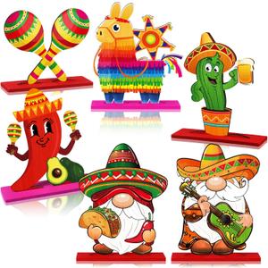 6 Pcs Mexican Table Centerpieces Fiesta Wooden Table Decorations Cinco De Mayo Party Decorations with Base for Mexican Taco Parties Fiesta Farmhouse Kitchen Family Mayo Gift Decor