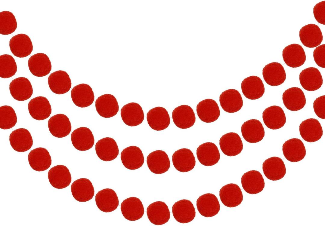 MECCANIXITY 3Pcs Felt Ball Garland Red Pom Pom Garland Handing Balls 8.2 Feet Long 24 Balls Party Banner Decor for Christmas Birthday Party Decoration