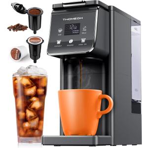 K Cup Coffee Maker, Single Serve Hot & Iced for K-Cup & Grounds | 52oz Removable Reservoir, Single Cup Coffee Maker with Bold Setting, 6-14oz Brew Sizes, Reusable Filter, Compact Design, Gray