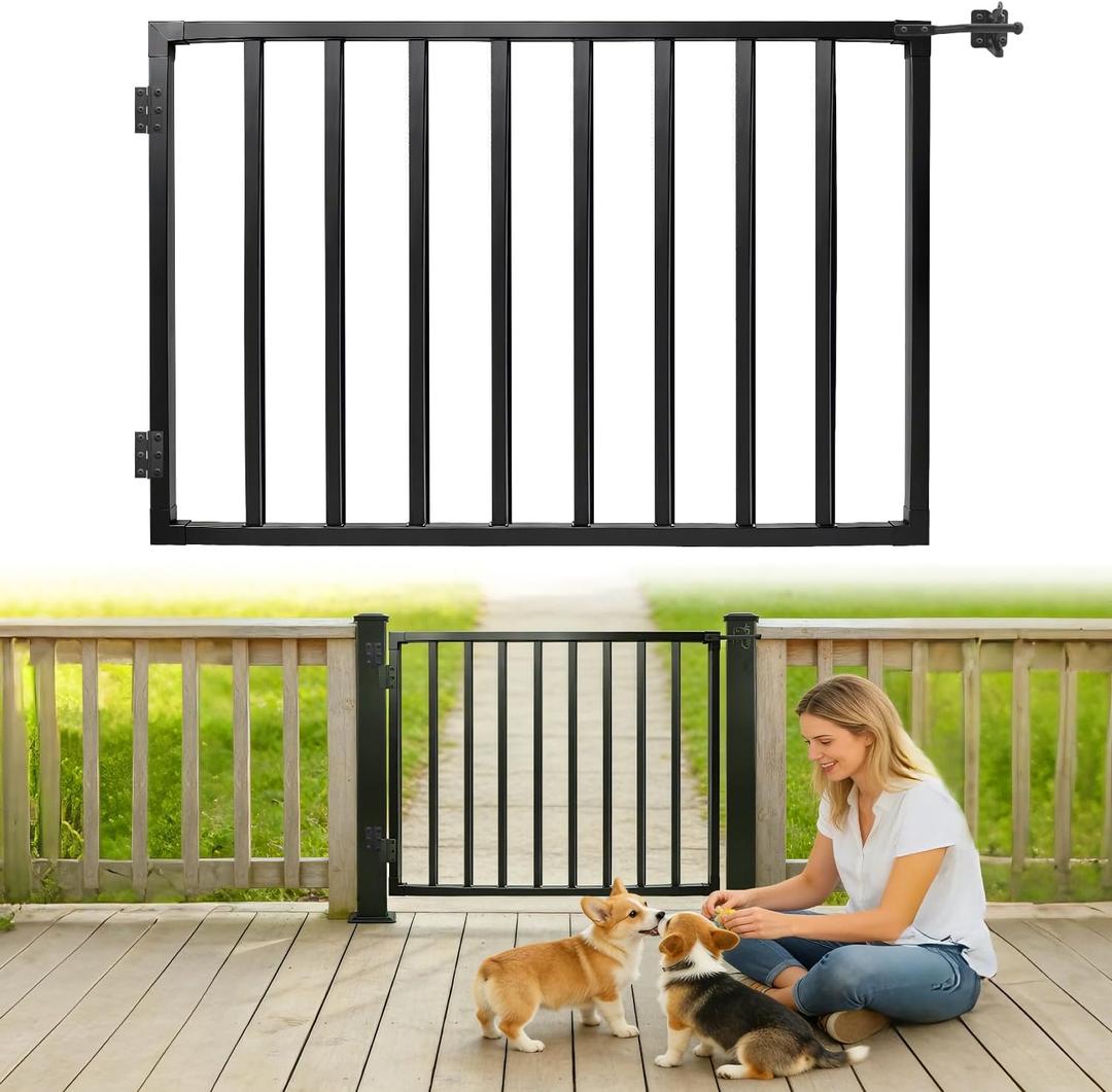 Avalution Deck Fence Gate Outdoor,32" H x 48" W, Metal Fence Gate Kit,Heavy Duty Outdoor Gates with Hinges and Latch,Anti-Rust Deck Gates for Decks,Patio,Garden,Yard,Residential Fences