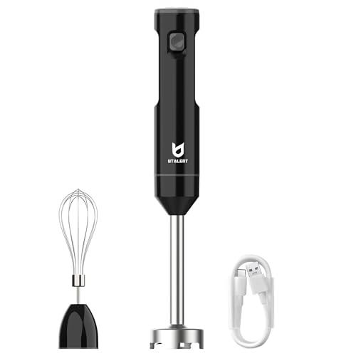 Cordless Hand Blender, UTALENT Variable Speed Immersion Blender handheld Rechargeable, with USB-C Charging Cable, Egg Whisk, for Smoothies, Milkshakes, Hummus and Soups – Black