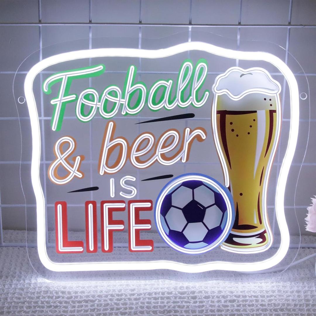Football and Beer is Life Neon Sign for Wall Decor, 2026 World Cup Neon Light LED Football Sports and Beer Sign, for Man Cave Home Bar Garage Game Day Party Decor(11.8 * 10.2 In)