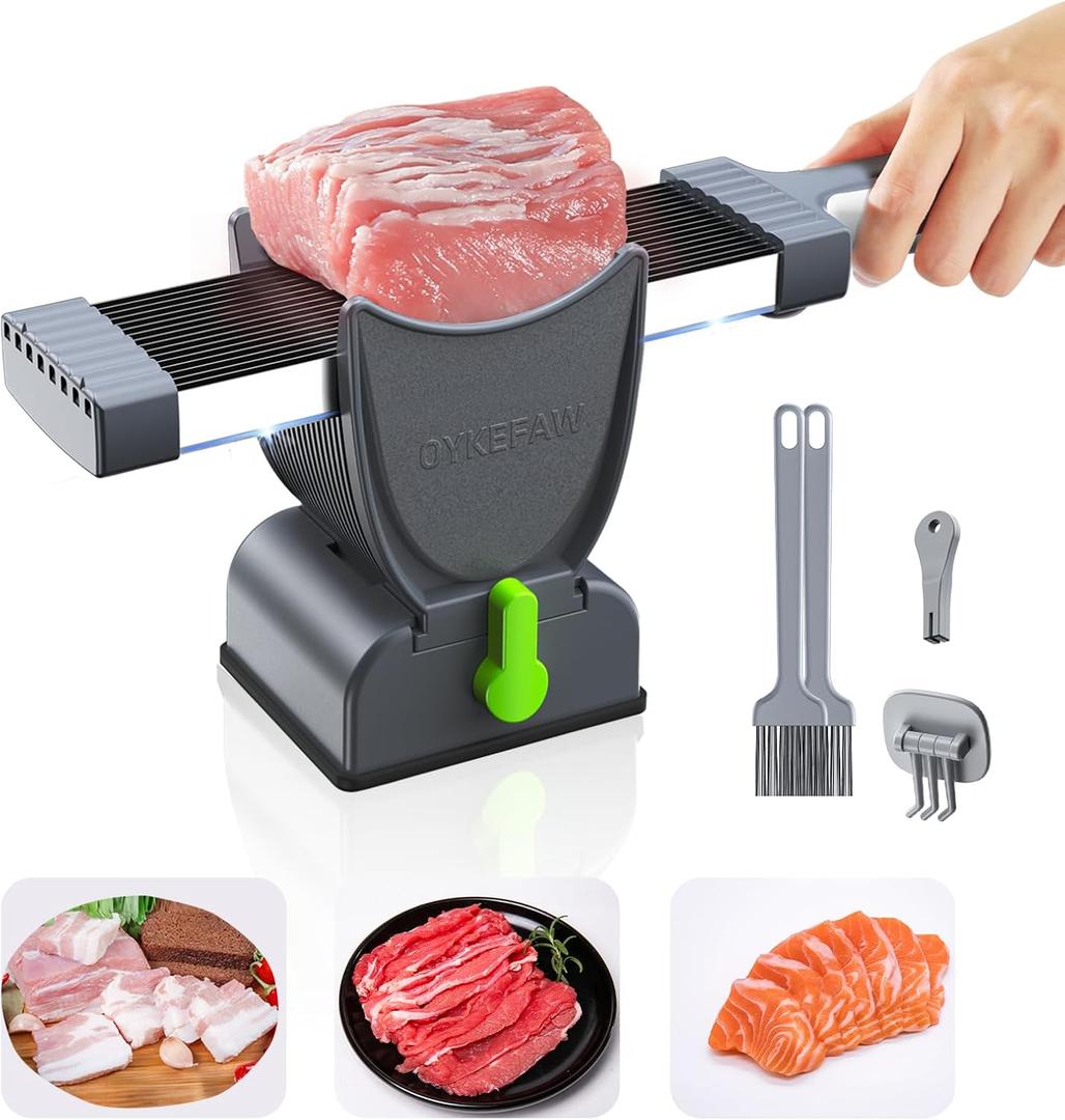 Meat Slicer for Fresh Meat,Thickness Adjustable 2 or 4 mm Manual Meat Cutter,Cleaver Kitchen Knife, Jerky Slicer Suit for Chicken Breast Beef Pork (Gray)