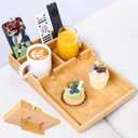 Couch Tray Insert for Middle Seat, Bamboo Couch Table with 2 Cup Holders, Fits Armless Sofa & Sectionals, Fold-Flat Tray for Drinks, Snacks & Remotes, Natural Bamboo