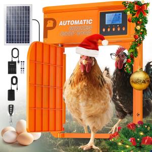 Automatic Chicken Coop Door, Upgrade Door Opening, Solar Powered Chicken Door, Light Sensor&Timer, Remote Control, Multiple Power Options with Solar Panel (Black)