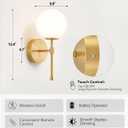 Battery Operated Wall Sconces Set of 2, Glass Globe Wireless Lights with Remote & Touch Control, Rechargeable Brushed Gold Sconce, 3 Color Dimmable Ambient Lighting for Bedroom Living Room