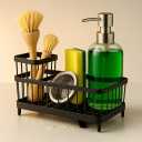 Cisily Black Kitchen Sponge & Brush Holder Sleek Sink Caddy Organizer