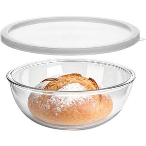 KEUYE Large Glass Bowl For Bread Making,4.7Qt(4500ml),Dishwasher Safe,Glass Bowl For Sourdough Bread Proofing,With Lid