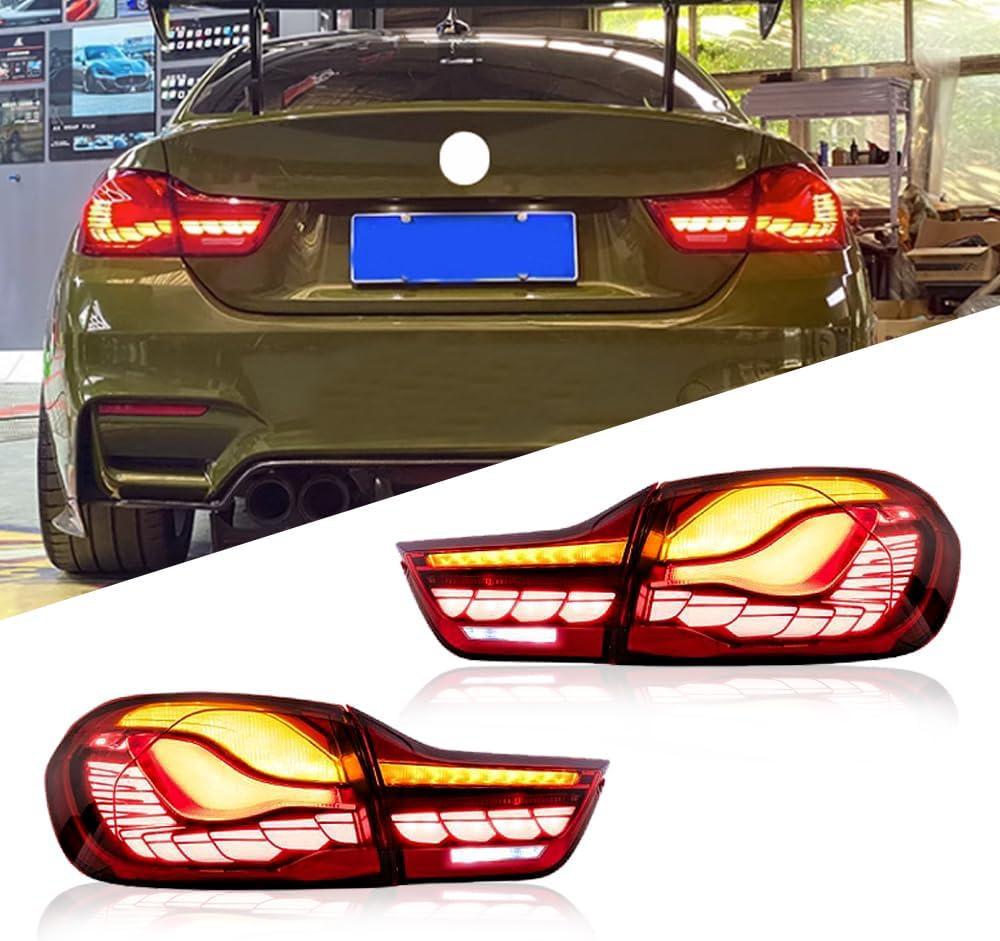LED Tail Lights Compatible for BMW 4-series M4 GTS F32 F33 F82 F36 F83 2013-2020 Sedan Coupe Convertible With Dragon Scales Dynamic Running Light Red Lens