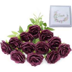 Artificial Rose Flower Plum Flowers Silk Flowers 12 pcs with Long Stem Silk Roses Bouquet for Wedding Bridal Shower Party Home Decoration