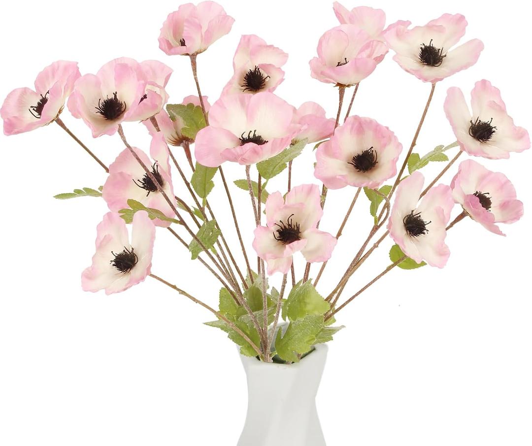 Poppy Flowers Artificial,6PCS Light Pink Poppy Silk Flowers 27.5in Fake Poppies for Wedding Bouquet Table Centerpiece Arrangement Home Decor(Light Pink)