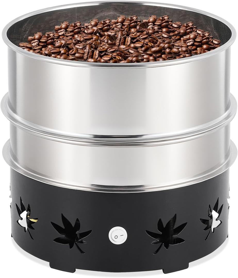 JIAWANSHUN Electric Coffee Bean Cooler with 1.1LB Capacity & Heavy Steel Base - 2-Layer Stainless Steel Mesh for Fast Cooling & Chaff Removal, Home Coffee Brewing Essential Tool 110V (black)