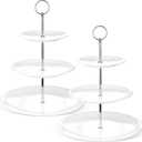 Tatuo 2 Pcs 3 Tier Porcelain Cupcake Stand, Cup Cake Holder Tower, Pastry Serving Elegant Dessert White Ceramic Tiered Stand for Wedding, Birthday, Tea Party(Delicate Round Shape)