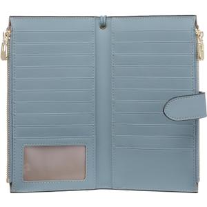 FALAN MULE Wallet Women Multi Card Slim Leather RFID Blocking Credit Card Holder Wallet Purse with Zipper Pocket (AC-Light blue)