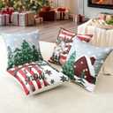 OTOSTAR Set of 4 Grey Christmas Throw Pillow Covers 18x18 Inch Winter Xmas Decorative Pillow Case Cover for Sofa Living Room Holiday Decor (Red- Snowman and Elk)