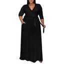 Runwind Plus Size Dress for Women - 3/4 Sleeve V Neck Maxi Dresses for Women XL