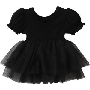 TENTIDE Newborn Baby Girl Romper Dress Ruffle Short Sleeve Solid Casual Tulle Dresses Baby Girl Clothes for Girls(Black, 18-24 Months)