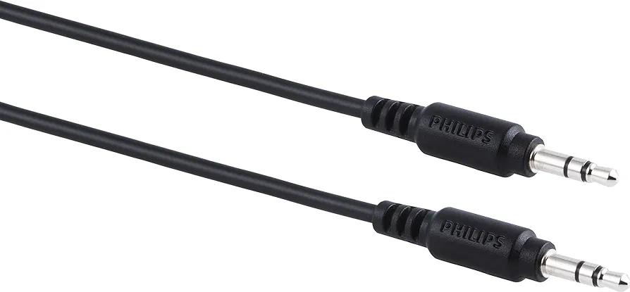 Philips 6ft (1.8m) 3.5mm Audio Cable, Flexible, Long Aux Cable for Car Stereo, Cell Phones, Tablets, Headphones, & Portable Speakers, Male-to-Male, Black, SWA9236B/27