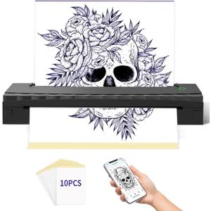 Tattoo Stencil Printer, Bluetooth Thermal Tattoo Printer Machine, D80 Portable Stencil Printers for Tattooing with 10pcs Transfer Paper, Compatible with iOS, Android and PC(Black)