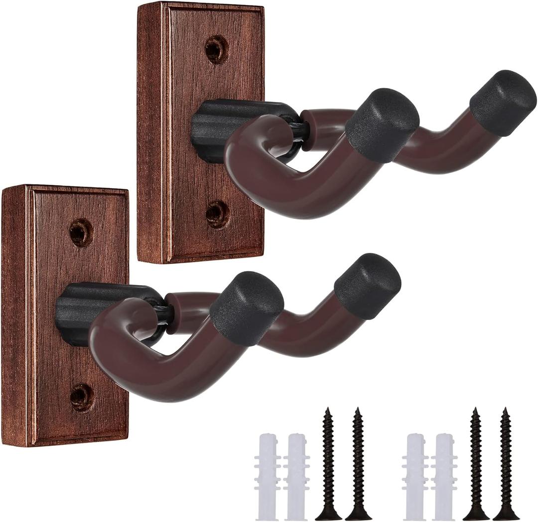 Guitar Wall Mount 2 Pack Wood Guitar Hanger for Safe Storage and Display Sturdy Wall Hanger for Acoustic Electric Guitar Bass Banjo Mandolin (2 pack hanger)