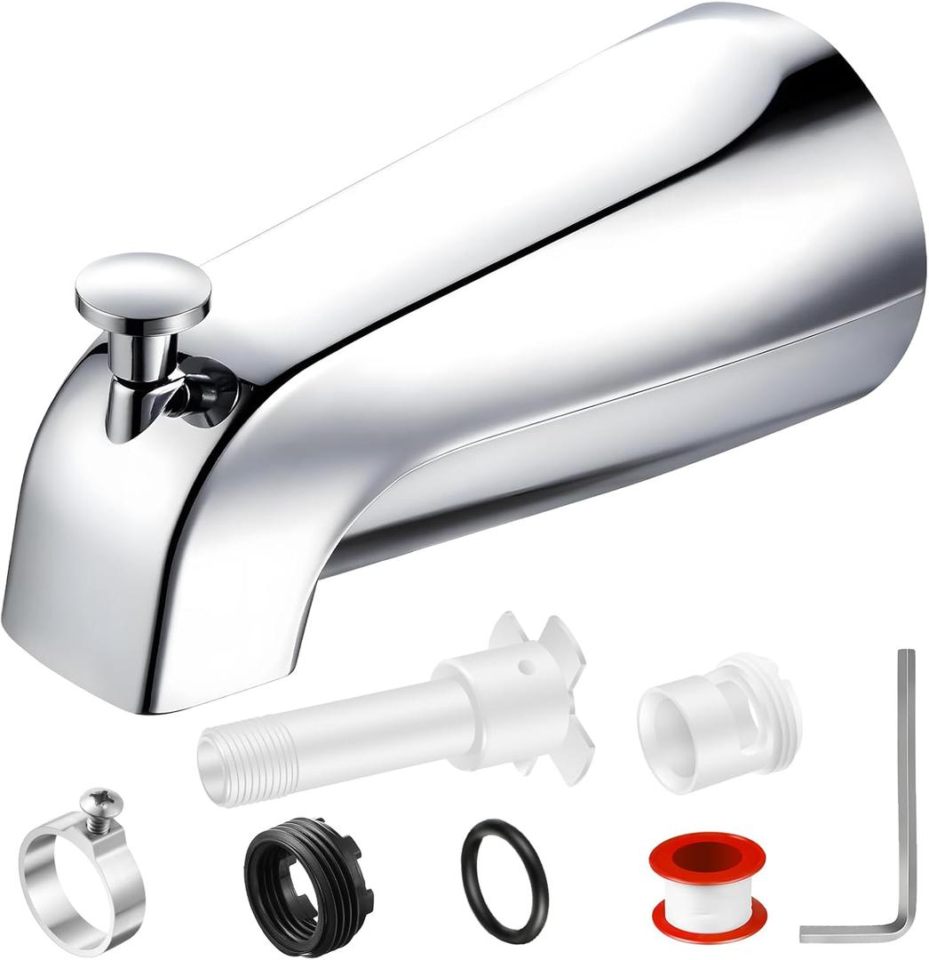Enhon Tub Spout, Universal Fits 1/2'' Copper Pipe, 1/2'' IPS and 3/4'' IPS, Bathroom Bathtub Tub Faucet Replacement with Adapters (with Diverter,Chrome)