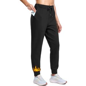 SANTINY Women's Fleece Lined Joggers Pockets Drawstring Waterproof Sweatpants Thermal Ski Running Winter Hiking Pants Women (Black, XS)